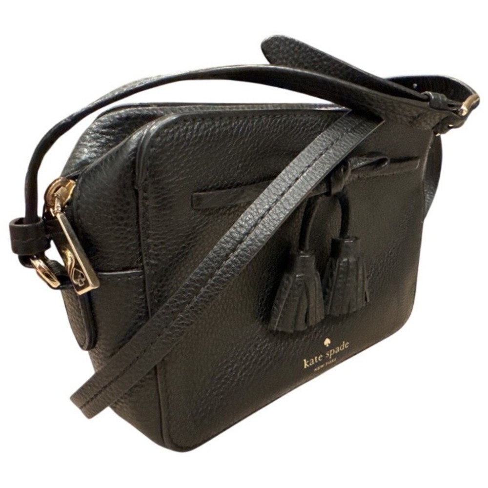 Kate Spade Hayes Street Crossbody Tassel Bow Black Cow  Leather‎ 6x8x3" EUC